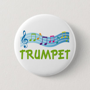 Cute Blue Trumpet Staff Pinback Button