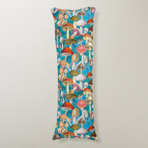 Cute blue turquoise mushroom fungi pattern body pillow