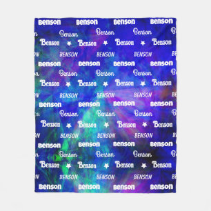 Cute blue turquoise repeating name personalized fleece blanket