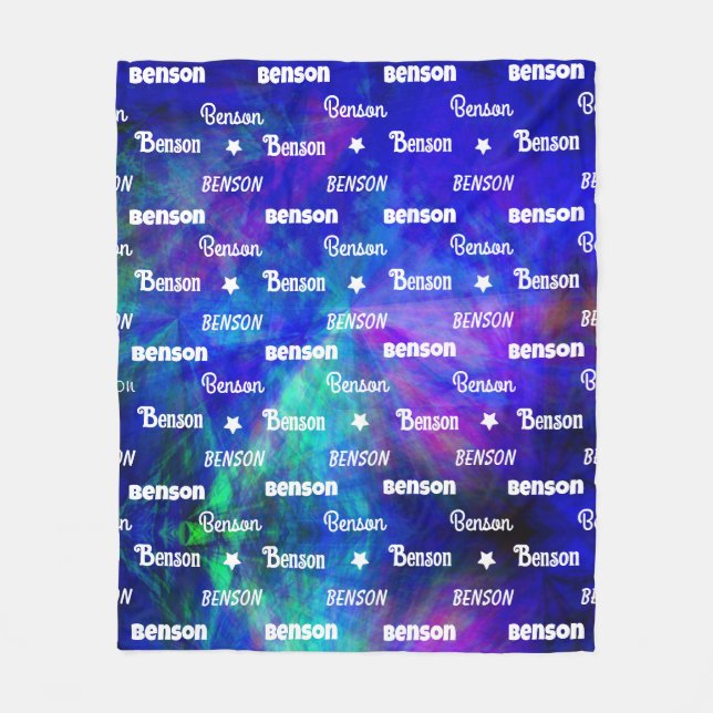 Cute blue turquoise repeating name personalized fleece blanket (Front)