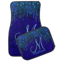 Cute blue turquoise Unicorn Glitter Drips monogram Car Floor Mat