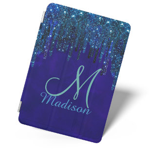 Cute blue turquoise Unicorn Glitter Drips monogram iPad Mini Cover