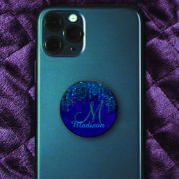 Cute blue turquoise Unicorn Glitter Drips monogram PopSocket