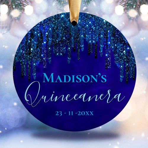 Cute blue turquoise Unicorn Glitter  Quinceanera  Ceramic Ornament