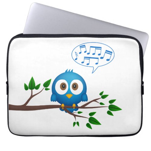 Cute blue twitter bird cartoon laptop sleeve