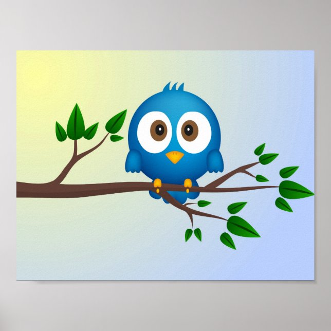 Cute blue twitter bird cartoon poster (Front)