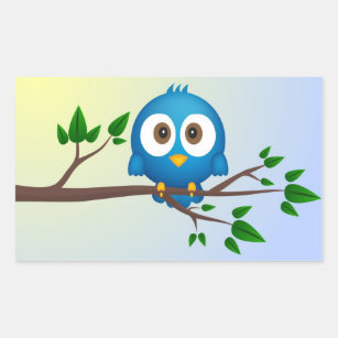 Cute blue twitter bird cartoon rectangular sticker