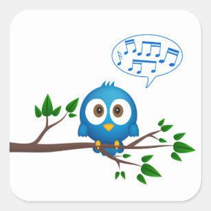 Cute blue twitter bird cartoon square sticker