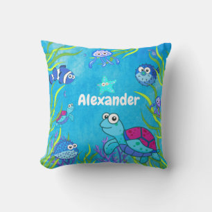 Cute  Blue Under the Sea Baby Boy Nursery  Throw P Pillow