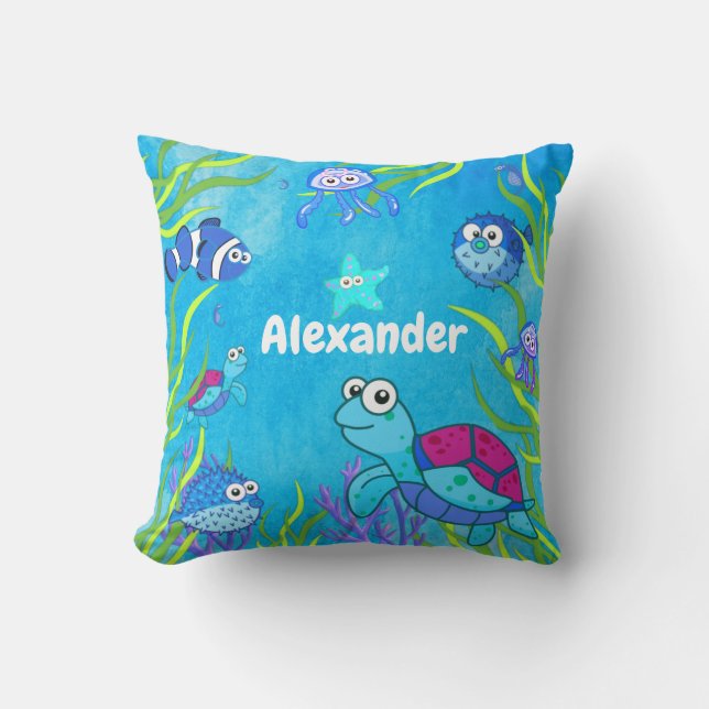 Cute  Blue Under the Sea Baby Boy Nursery  Throw P Pillow (Front)