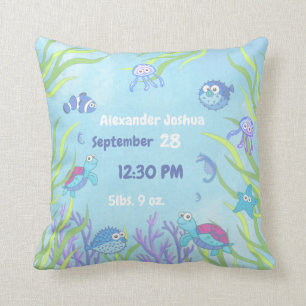 Cute Blue Under the Sea Baby Boy Nursery Throw Pillow