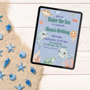 Cute, Blue, Under the Sea Birthday Invitation