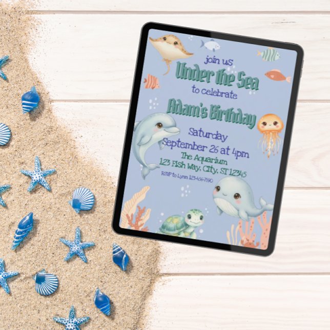 Cute, Blue, Under the Sea Birthday  Invitation (Creator Uploaded)