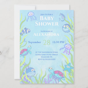 Cute Blue Under the Sea Boy Baby Shower Invitation