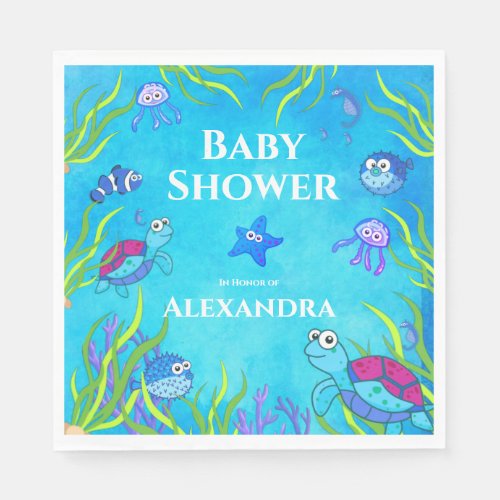 Cute Blue Under the Sea Boy Baby Shower Napkins