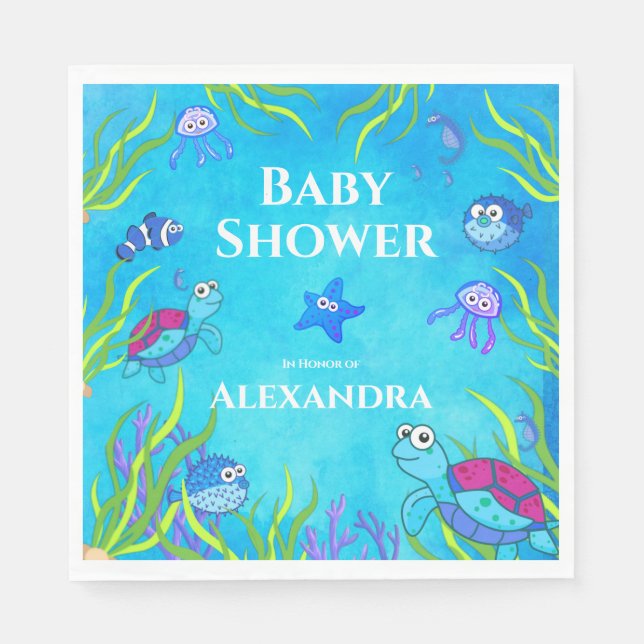 Cute Blue Under the Sea Boy Baby Shower Napkins (Front)