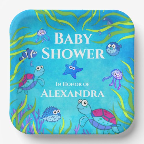 Cute Blue Under the Sea Boy Baby Shower Napkins Cl Paper Plates