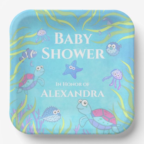 Cute Blue Under the Sea Boy Baby Shower  Paper Pla Paper Plates