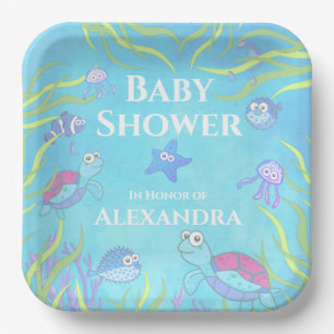 Cute Blue Under the Sea Boy Baby Shower  Paper Pla Plates