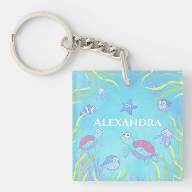 Cute Blue Under the Sea Keychain (Front)