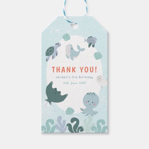 Cute Blue Under The Sea Watercolor Thank You Gift Tags