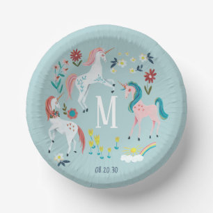 Cute blue Unicorn birthday party Paper Bowls