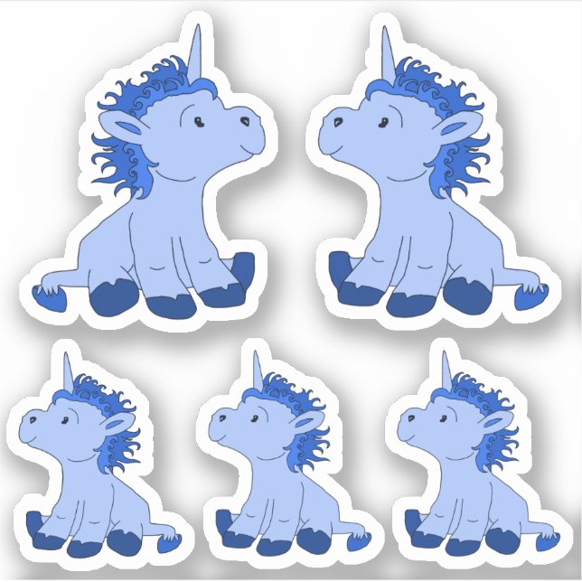 Cute Blue Unicorn Drawing Kids Sticker (Front)
