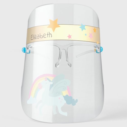 Cute Blue Unicorn RainbowStars Face Shield
