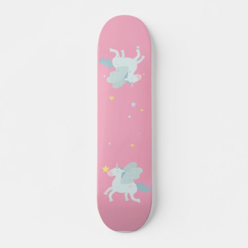 Cute Blue Unicorn Stars Skateboard