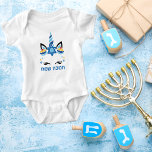 Cute Blue Unicorn Sufganiyot Hebrew Hanukkah  Baby Bodysuit<br><div class="desc">Cute Blue Unicorn Sufganiyot Hebrew Happy Hanukkah Baby Bodysuit</div>