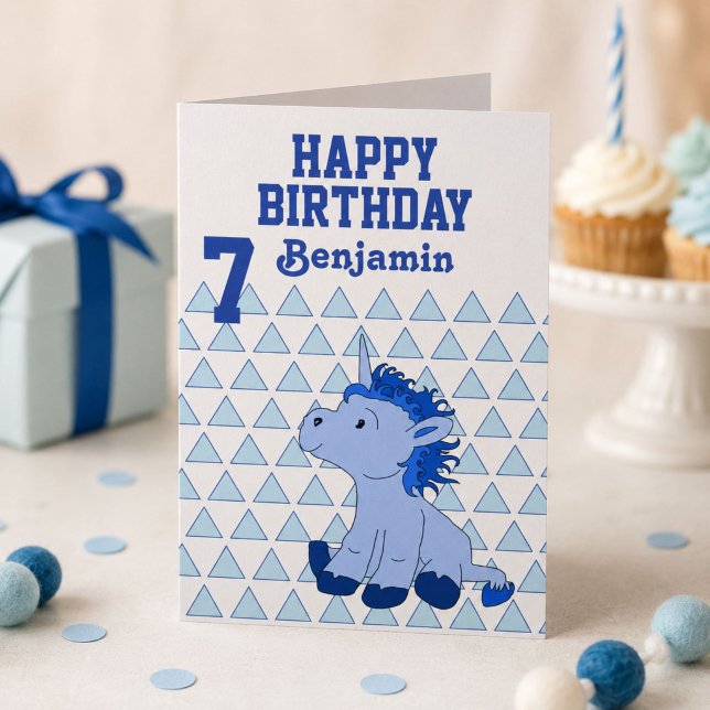 Cute Blue Unicorn Triangle Pattern Birthday Card (Creator Uploaded)