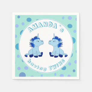 Cute Blue Unicorn Twin Boys Baby Shower Napkins