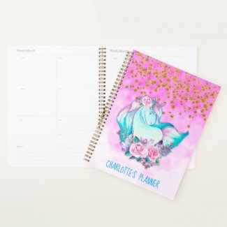 Cute Blue Unicorn with Pink Sky Personalized