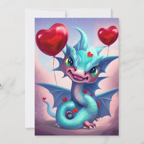 Cute Blue Valentine Dragon Holiday Card