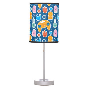 Cute Blue Video Game Pattern Table Lamp