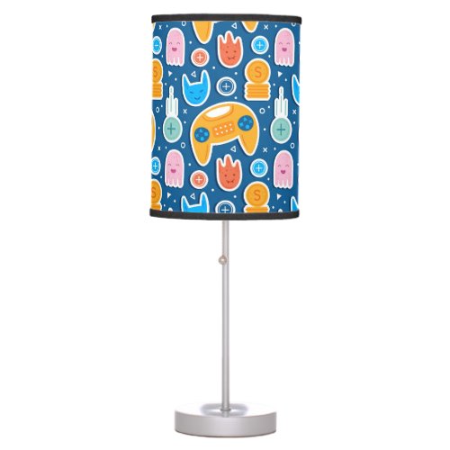 Cute Blue Video Game Pattern Table Lamp