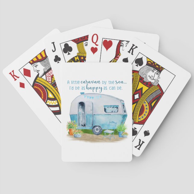 Cute Blue Vintage Retro Camper Caravan Poker Cards (Back)