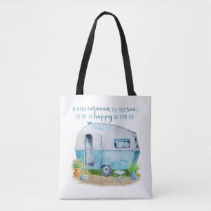 Cute Blue Vintage Retro Camper Caravan Tote Bag
