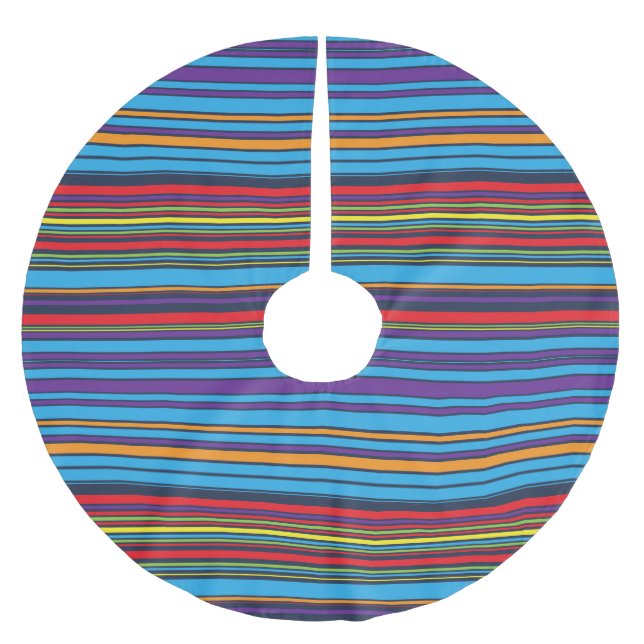 Cute blue violet stripes brushed polyester tree skirt (Front)