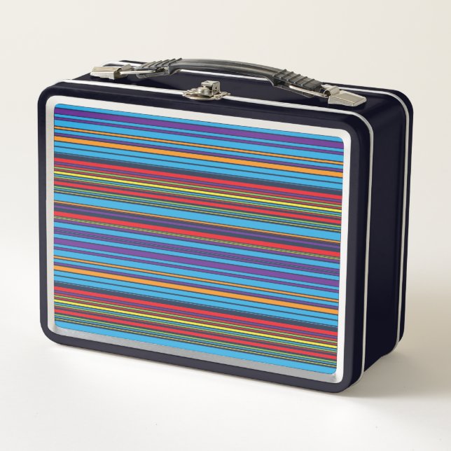 Cute blue violet stripes metal lunch box (Front)