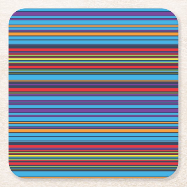 Cute blue violet stripes square paper coaster (Front)