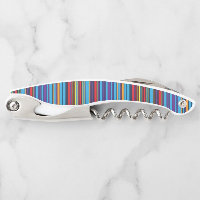 Cute blue violet stripes waiter's corkscrew (Front)