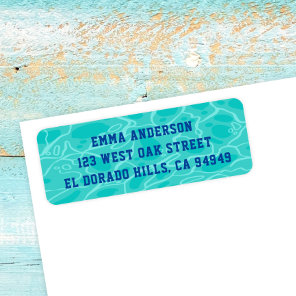 Cute Blue Water Pool Party Birthday Return Address Label