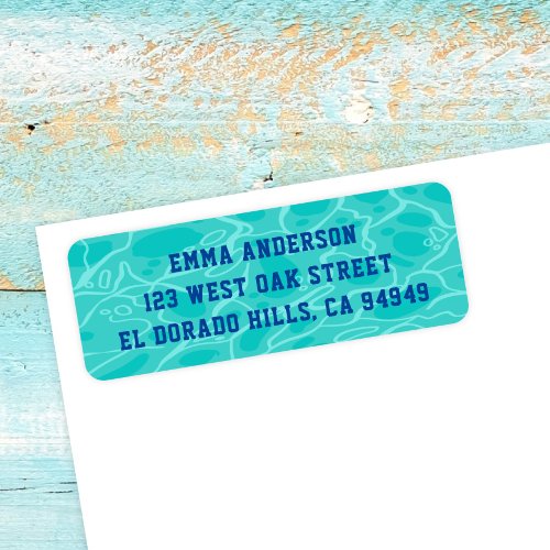 Cute Blue Water Pool Party Birthday Return Address Label