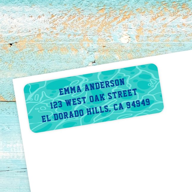 Cute Blue Water Pool Party Birthday Return Address Label (Creator Uploaded)