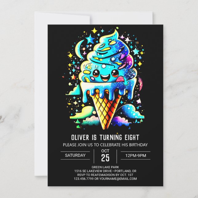 Cute Blue Watercolor Boy Ice Cream Birthday Invitation (Front)