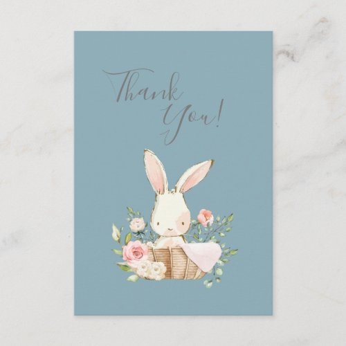 Cute Blue Watercolor Bunny Baby Shower Thank You 