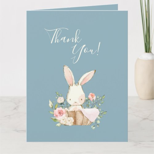 Cute Blue Watercolor Bunny Baby Shower Thank You Card