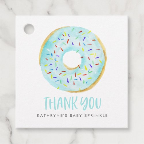 Cute Blue Watercolor Donut Baby Sprinkle Thank You Favor Tags