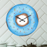 Cute Blue Watercolor Donut Large Clock<br><div class="desc">This fun wall clock is decorated with a watercolor blue donut with sprinkles.
The perfect gift for a donut lover!
Original Watercolor © Michele Davies.</div>